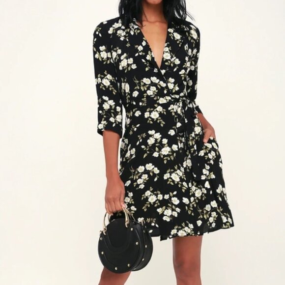 Lulu's Black Floral Mini Dress - Picture 1 of 15